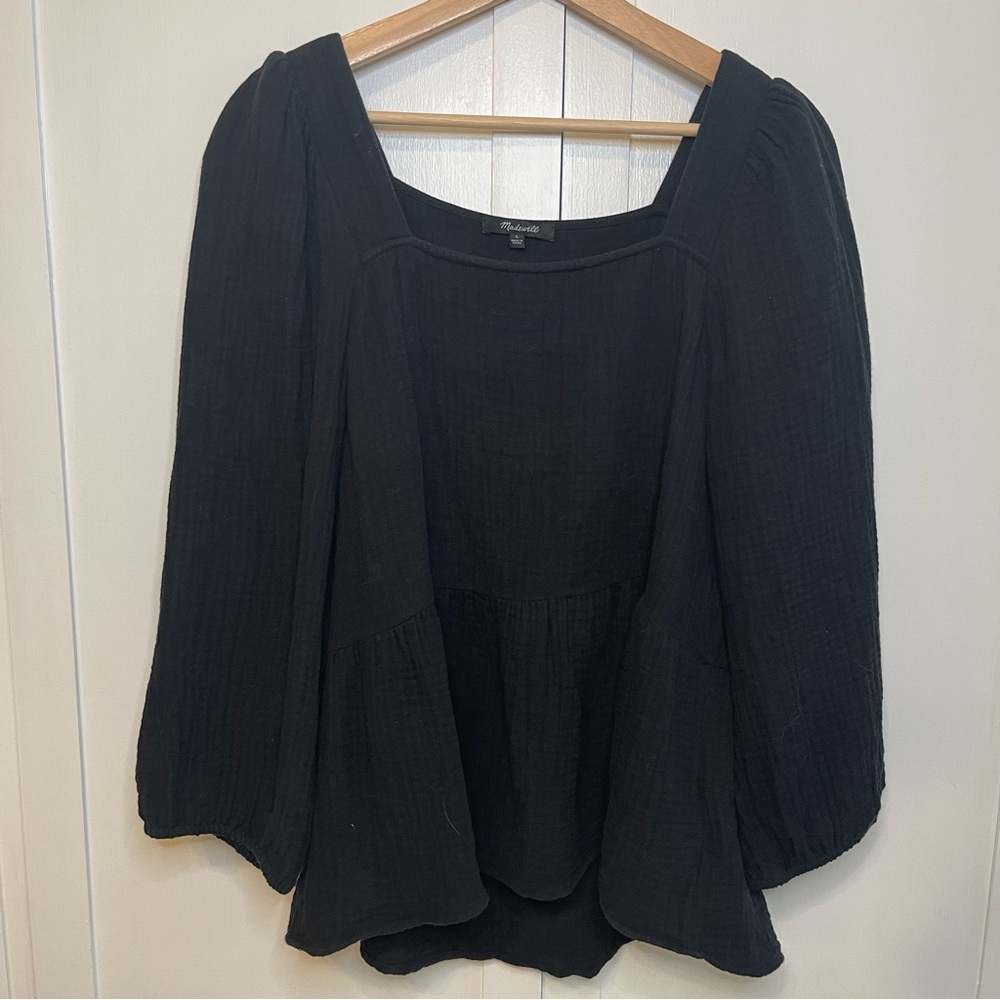 Madewell Lightspun Millbrook Puff-Sleeve Peplum Top